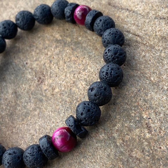 Wanderer and Gatherer Bracelet - Lava and Pink Tiger's Eye - Picture 3 of 4